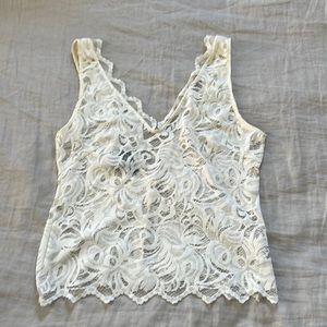 Plunging v neck front and back lace top